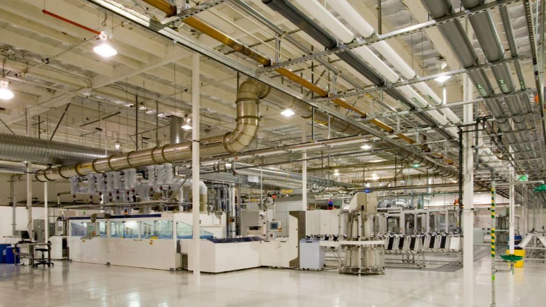 Inside a ready-built, fitted unit with lighting, ducts, loading bays